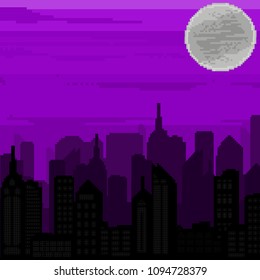 Pixel Art Background. Pixel City. 8 Bit