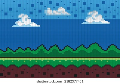 pixel art background design, cloud, sky