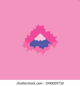 Pixel art background with Fuji mountain and pink sakura clouds