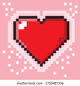 Fondo de arte de Pixel. Amar el fondo del arte. Imagen de píxel de corazón. Imagen vectorial. Fondo rosa.