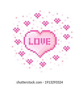 Pixel art background. Heart pixel art. Vector illustration. Valentine's Day.