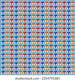 Pixel art background of lots mail with three heart inside on pixelated style.Pixel art,8bits perfect for game asset or design asset element for your game design asset. Background pattern.
