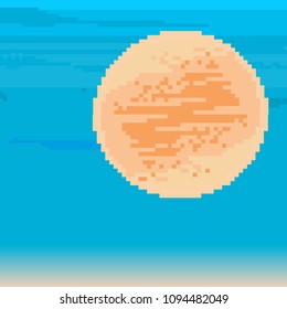 Pixel art background, retro sunrise or sunset. Background for pixel game. 8 bit.