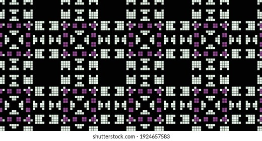 Pixel art background Seamless Pattern, colors:   Black , Orchid, Honeydew