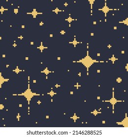 Pixel art background with pixel stars. Pixel art 8 bit. 