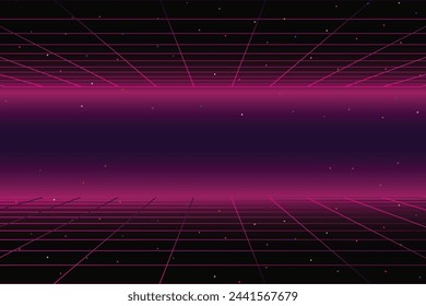 Pixel art background.8 bit game. retro game. for game assets in vector illustrations. Retro Futurism Sci-Fi Background. glowing neon grid. and stars from vintage arcade comp