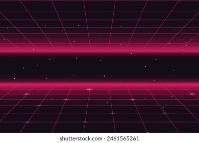 Pixel art background.8 bit game. retro game. for game assets in vector illustrations. Retro Futurism Sci-Fi Background. glowing neon grid. and stars from vintage arcade comp