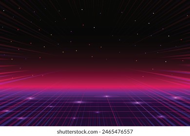 Pixel art background.8 bit game. retro game. for game assets in vector illustrations. Retro Futurism Sci-Fi Background. glowing neon grid. and stars from vintage arcade comp