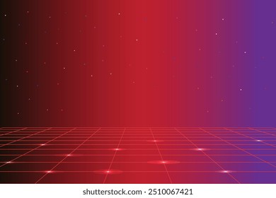 Pixel art background.8 bit game. retro game. for game assets in vector illustrations. Retro Futurism Sci-Fi Background. glowing neon grid. and stars from vintage arcade comp