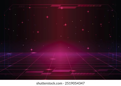 Pixel art background.8 bit juego. juego retro. para activos de juego en Ilustraciones vectoriales. Fondo de ciencia ficción de futurismo retro. rejilla de neón brillante. y estrellas de la Muestra gratis arcade vintage