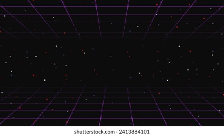 Pixel art background.8 bit game.retro game. for game assets in vector illustrations.Retro Futurism Sci-Fi Background. glowing neon grid.and stars from vintage arcade comp