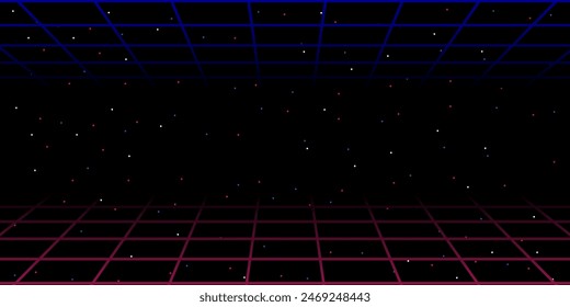 Pixel art background.8 bit game.retro game. para los activos del juego en Ilustraciones vectoriales.Retro Futurism Sci-Fi Background. brillante cuadrícula de neón.y estrellas de la Muestra gratis arcade vintage