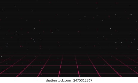 Pixel art background.8 bit game.retro game. for game assets in vector illustrations.Retro Futurism Sci-Fi Background. glowing neon grid.and stars from vintage arcade comp	