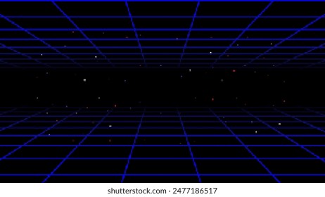 Pixel art background.8 bit game.retro game. for game assets in vector illustrations.Retro Futurism Sci-Fi Background. glowing neon grid.and stars from vintage arcade comp	