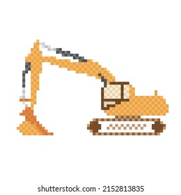 Pixel art backhoe on white background. vector illustration.