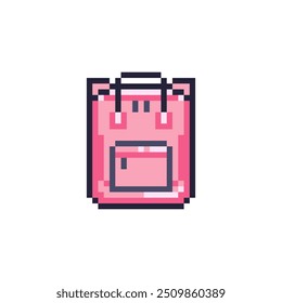 Pixel Art Backpack Icon. Retro 8bit School Bag for Students and Travel.