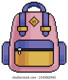 Pixel-art-Rucksack, Vektorsymbol für 8bit-Spiel auf weißem Hintergrund
