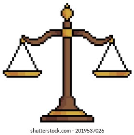 Pixel art balance scales symbol justice item for 8bit game on white background
