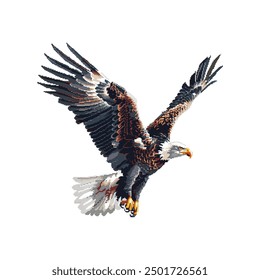 Pixel Art Bald Eagle in Flight. Vector illustration design.