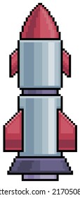 Misil balístico de arte Pixel. icono de vector de proyectil guiado para juego de 8 bits en fondo blanco
