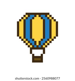 Pixel art balloon hand drawn illustration. Vector illustration. Yellow blue balloon.
