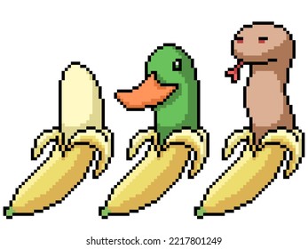 Pixel Art Of Banana Duck Snake