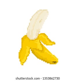 Pixel art banana, fruit, isolated on a white background, cartoon illustration