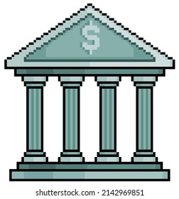 Pixel art Bank Building vector icon for 8bit game on white background

