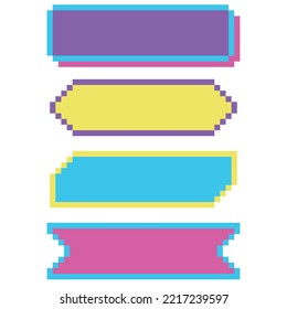 Pixel art. Banner button colorful colection