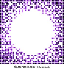 Pixel art banner with circle in center. Purple abstract vector.