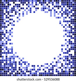 Pixel art banner with circle in center. Navy blue abstract vector.