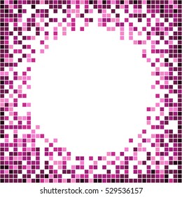 Pixel art banner with circle in center. Magenta abstract vector.