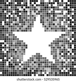 Pixel art banner with star in center. Gray abstract vector.