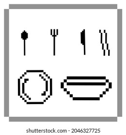 Pixel Art Basic Food courts icons set