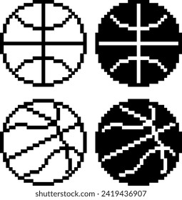 pixel art basketball ball icon set