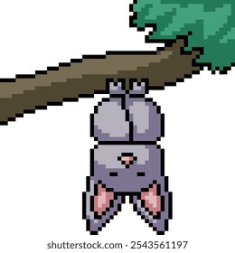 pixel art of bat hang tree isolated background