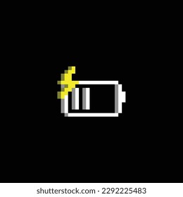 pixel art battery charge icon using white and yellow color icon,good for your project and business.