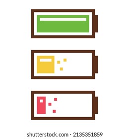 Pixel art battery vector icon isolated on white background.
