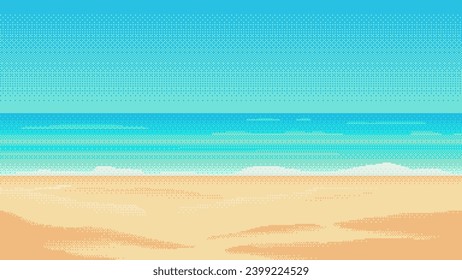 Pixel art beach background. 2d backdrop for 8-bit retro video game or mobile application. Seamless when docking horizontally.