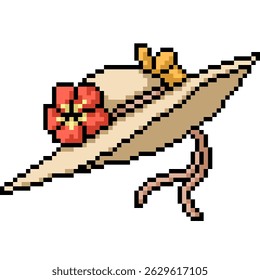 Pixel arte de sombrero de paja de flor de playa aislado de fondo