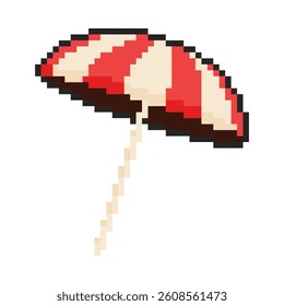 Pixel art beach umbrella icon in 8 bit style. Retro 80s,90s video game graphics