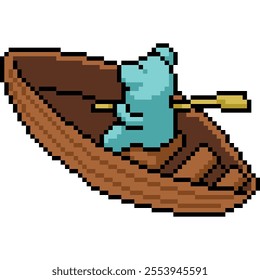 pixel art of bear boat paddle isolated background