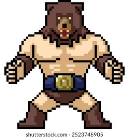 pixel art of bear mask wrestler isolated background