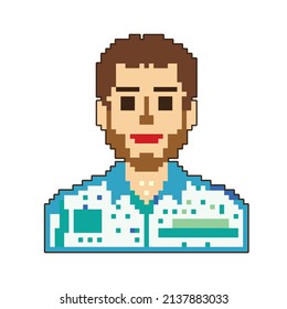 Pixel art bearded guy on white background. vector illustration.