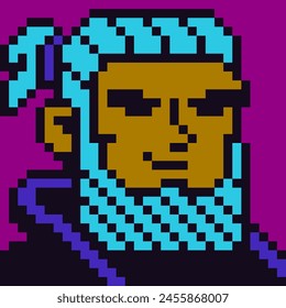 Pixel art bearded man, male character 8-bit, 80-s, avatar, guy face, NFT, cartoon vector icon, game user, web profile persons, people, social net portrait. Non-fungible token.