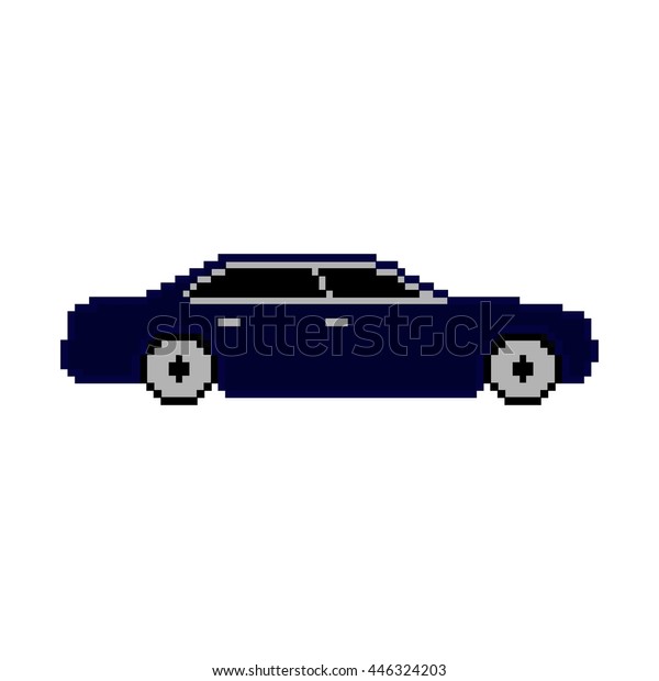 Pixel art. Beautiful dark\
blue car\
