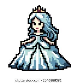 Pixel arte hermosa princesa en vestido azul