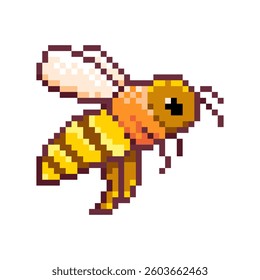 Pixel art bee 8 bit honey insect icon for retro game design. Game asset bee for video game on white background. Pixel game asset. 