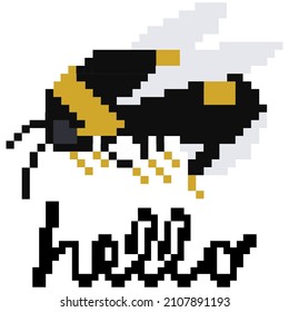 pixel art bee. A bumble honey bee bug insect pixel art video game icon