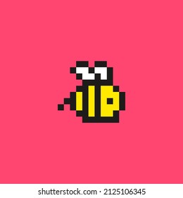 Pixel art bee icon. Vector 8 bit style illustration of cute bee bug. Cute decorative spring farm element of retro video game computer graphic for game asset, sprite, sticker or web. stock illustration